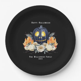 ハッピーハローウィン不気味ハロウィンカボチャ結晶 ペーパープレート