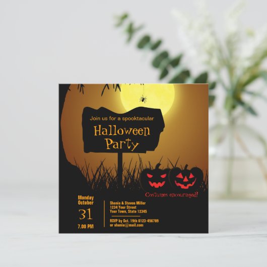 ハッピーハローウィン不気味ハロウィーンのカボチャのちょうちんパンプキンス 招待状 (スタンド正面)