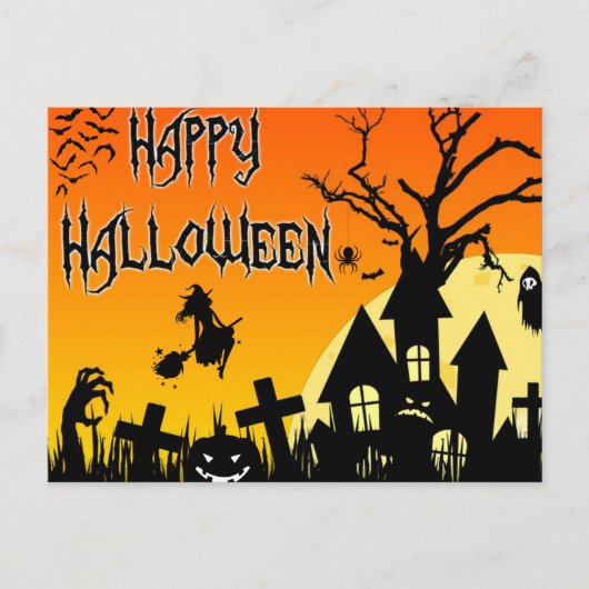 ハッピーハローウィン不気味ハ幽霊のよく出るウス墓地 シーズンポストカード (正面)