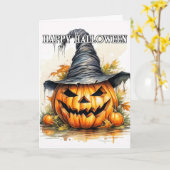 ハッピーハローウィン不気味パンプキンウィッチ カード (黄色い花)