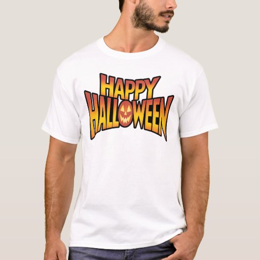 ハッピーハローウィン不気味パンプキ文字デザインン Tシャツ (正面)