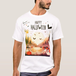 ハッピーハローウィン不気味フォレスト幽霊とカボチャ Tシャツ