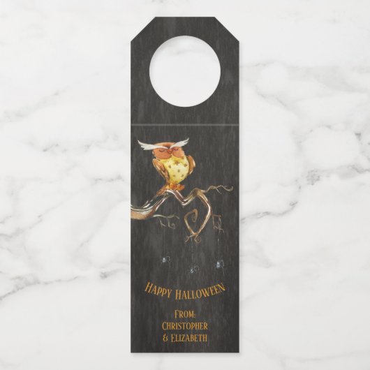 ハッピーハローウィン不気味フクロムモノグラムパーティー ボトルネックタグ (正面)