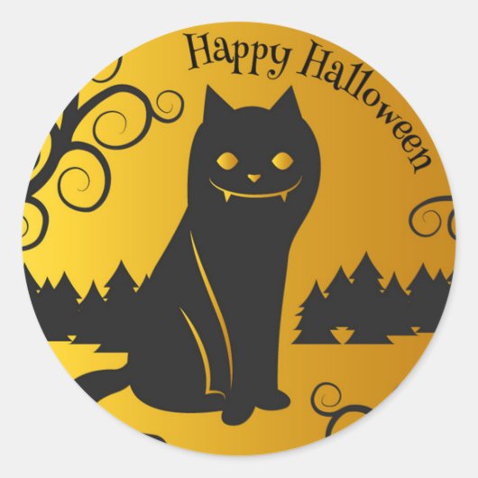 ハッピーハローウィン不気味ブラックキャット |シール ラウンドシール (正面)