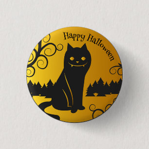 ハッピーハローウィン不気味ブラックキャット ピンボタン 缶バッジ