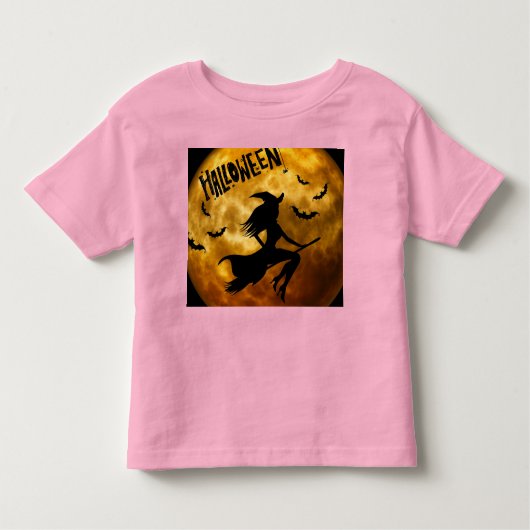 ハッピーハローウィン不気味ブロムスティックウィッチオンパンプキン トドラーTシャツ (正面)