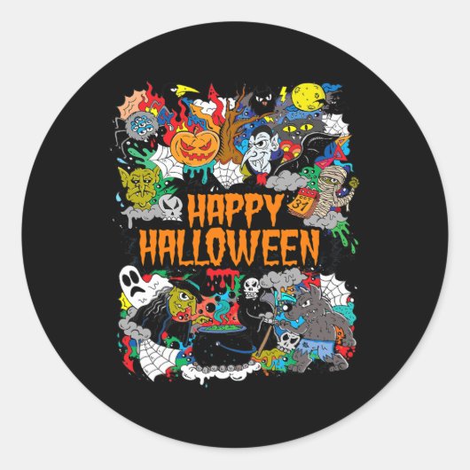 ハッピーハローウィン不気味レトロ ラウンドシール (正面)