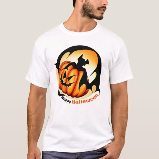 ハッピーハローウィン不気味怖いカボチャこうもり Tシャツ (正面)