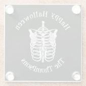 ハッピーハローウィン不気味怖いスケルトンシンプル ガラスコースター (裏面)