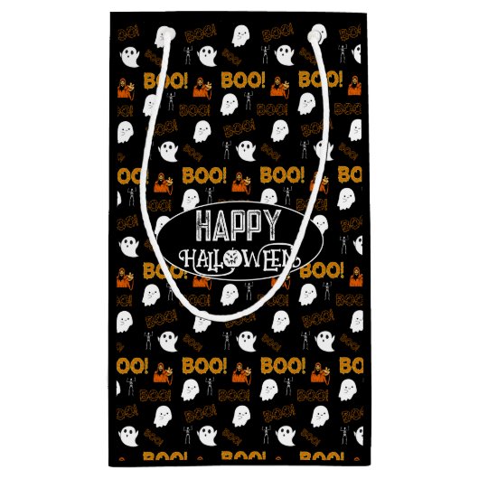 ハッピーハローウィン不気味怖い幽霊のよく出る スモールペーパーバッグ (裏面)