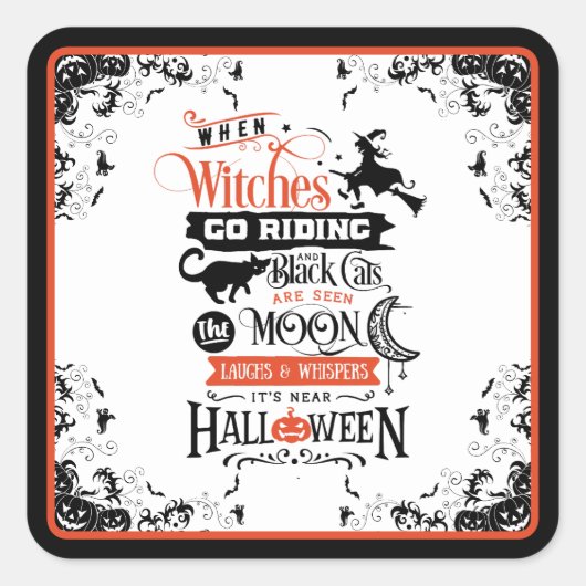 ハッピーハローウィン乗馬魔女 スクエアシール (正面)