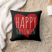 ハッピーハローウィン付き/赤いハートブラック&グレーストライプズ クッション (ブランケット)