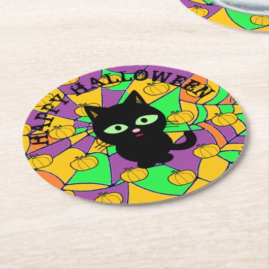 ハッピーハローウィン使い捨てパーティー ラウンドペーパーコースター (アングル)