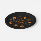 ハッピーハローウィン名前をカスタムするブラックオレンジスプキー ペーパープレート (アングル)