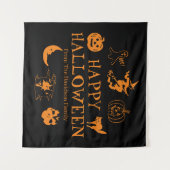 ハッピーハローウィン名前をカスタムするブラックオレンジデコール タペストリー (正面(横))