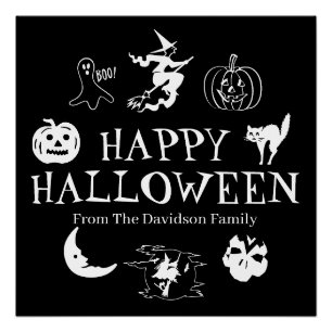 ハッピーハローウィン名前をカスタムするブラックスプーキー ポスター