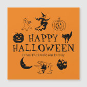ハッピーハローウィン名前をカスタムするブラック&オレンジ磁石 (正面)