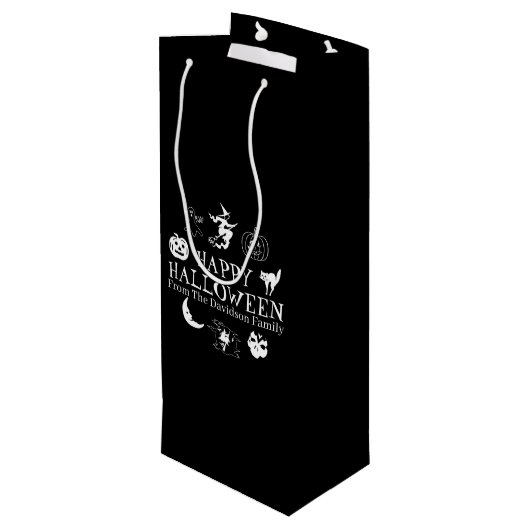 ハッピーハローウィン名前をカスタムするブラック ワインギフトバッグ (裏面アングル)