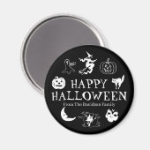 ハッピーハローウィン名前をカスタムする白黒不気味 マグネット (正面/裏面)