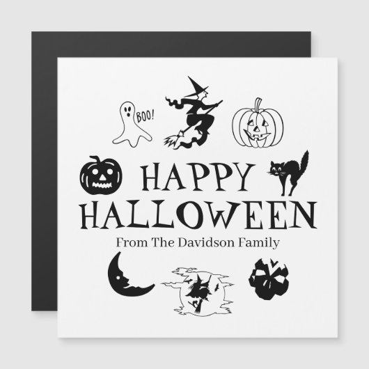 ハッピーハローウィン名前をカスタムする白黒磁石 (正面/裏面)