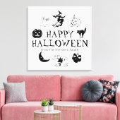 ハッピーハローウィン名前をカスタムする白黒計 キャンバスプリント (インサイチュ (リビング))