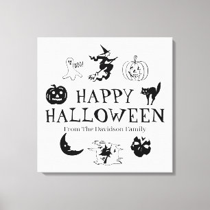 ハッピーハローウィン名前をカスタムする白黒計 キャンバスプリント