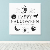 ハッピーハローウィン名前をカスタムする白黒計 キャンバスプリント (インサイチュ (ウッドフロア))