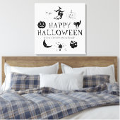 ハッピーハローウィン名前をカスタムする白黒計 キャンバスプリント (インサイチュ (寝室))