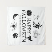 ハッピーハローウィン名前をカスタムする白黒計 タペストリー (正面(横))