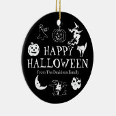ハッピーハローウィン名前をカスタムする白黒 セラミックオーナメント (右)