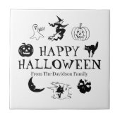 ハッピーハローウィン名前をカスタムする白黒 タイル (正面)