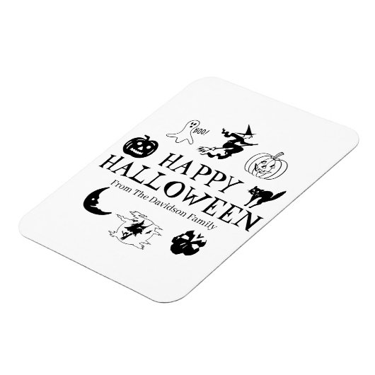 ハッピーハローウィン名前をカスタムする白黒 マグネット (左側)