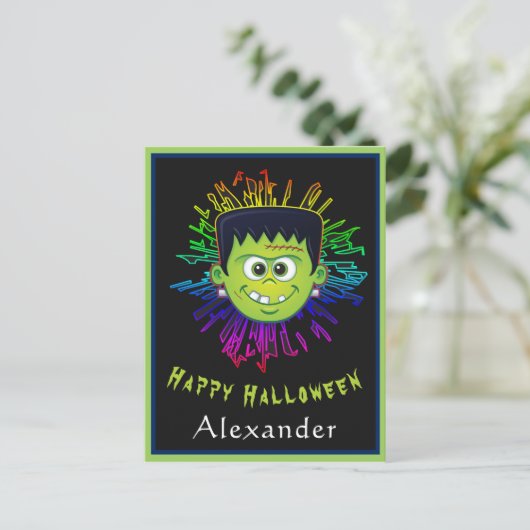 ハッピーハローウィン子トリック処理おもしろいのパーソナライズ ポストカード (スタンド正面)