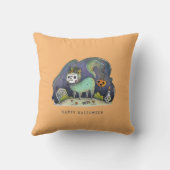 ハッピーハローウィン完全に死んでいな子猫 クッション (裏面)