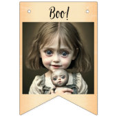 ハッピーハローウィン小さな女の子不気味人形 バンティングフラッグ (第1の旗)