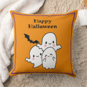 ハッピーハローウィン幽霊こうもりオレンジ紫 クッション (ブランケット)