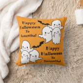 ハッピーハローウィン幽霊こうもりオレンジ クッション (ブランケット)