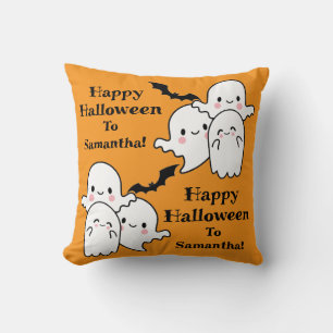 ハッピーハローウィン幽霊こうもりオレンジ クッション