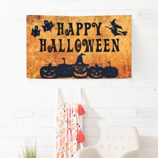 ハッピーハローウィン幽霊たちウィッチカボチャ 横断幕 (インサイチュ)
