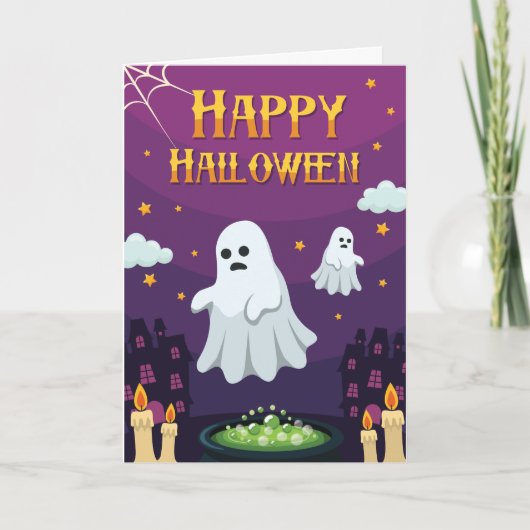 ハッピーハローウィン幽霊たちグリーティングカード カード (正面)