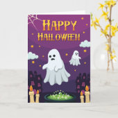 ハッピーハローウィン幽霊たちグリーティングカード カード (黄色い花)