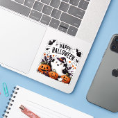 ハッピーハローウィン幽霊とカボチャおもしろいアートティー シール (ノートパソコンとiPhone)