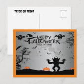 ハッピーハローウィン幽霊とカボチャ シーズンポストカード (正面/裏面)