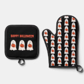 ハッピーハローウィン幽霊とJack-o-Lanterns 鍋つかみ&鍋敷きセット (正面)