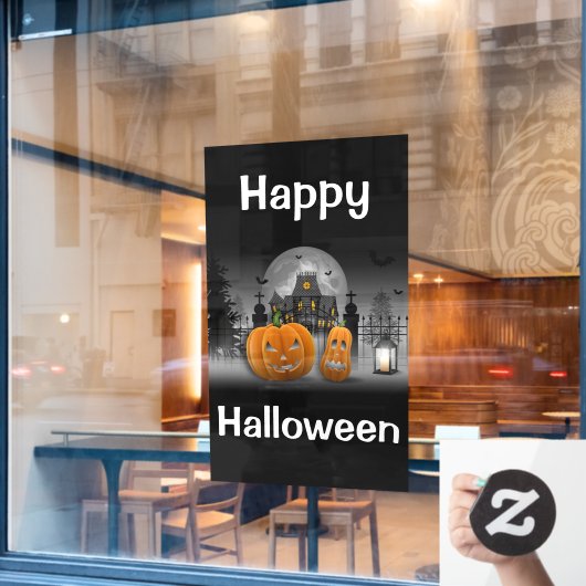 ハッピーハローウィン幽霊のよく出るハウスとジャックオーランタン ウィンドウサイン (カフェ窓)