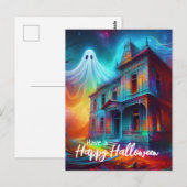 ハッピーハローウィン幽霊のよく出るハウスと幽霊 ポストカード (正面/裏面)