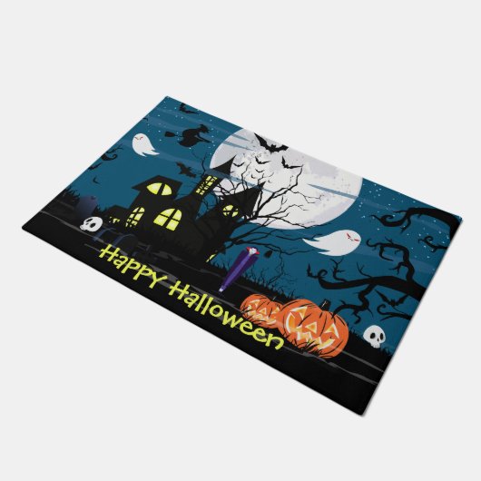 ハッピーハローウィン幽霊のよく出るハウスアート ドアマット (アングル)