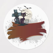 ハッピーハローウィン幽霊のよく出るハウスブラックキャット ラベル (デザイン2)