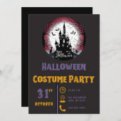 ハッピーハローウィン幽霊のよく出るハウスムーンブラックハロウィーン 招待状 (正面/裏面)