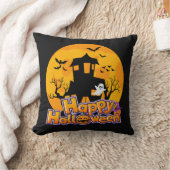 ハッピーハローウィン幽霊のよく出るハウスムーン クッション (ブランケット)